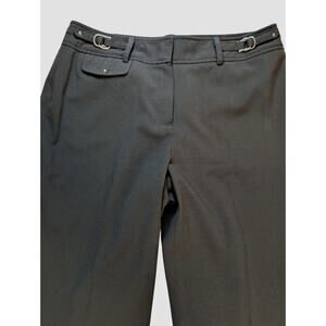 Larry Levine Stretch Career Dress Black Pants Women 12 Flat Front Gold Accents